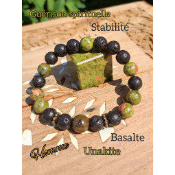 Bracelet Unakite & Basalte Vibrations Cristallines