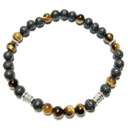 Bracelet en Oeil de Tigre & Basalte Vibrations Cristallines