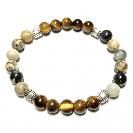 Bracelet en Oeil de Tigre & Agate Dendritique Vibrations Cristallines