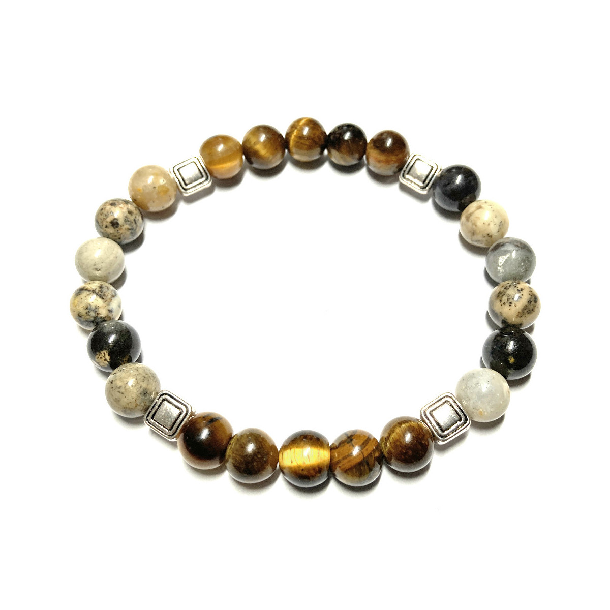 Bracelet en Oeil de Tigre & Agate Dendritique Vibrations Cristallines