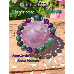 Bracelet en Améthyste & Agate Mousse Vibrations Cristallines