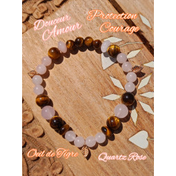 Bracelet  en Quartz Rose & Oeil de Tigre Vibrations Cristallines