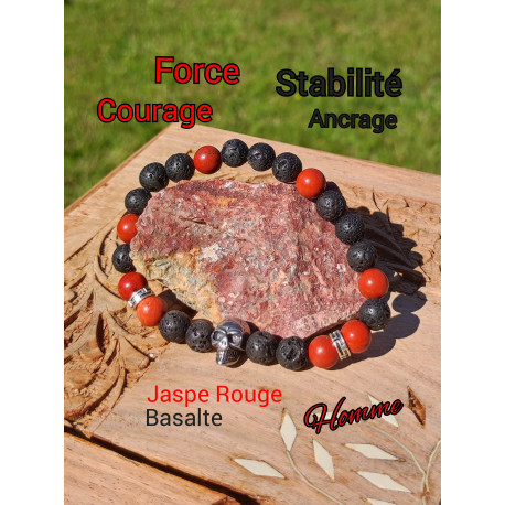 Bracelet en Jaspe Rouge & Basalte Vibrations Cristallines