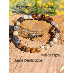 Bracelet en Oeil de Tigre & Agate Dendritique Vibrations Cristallines