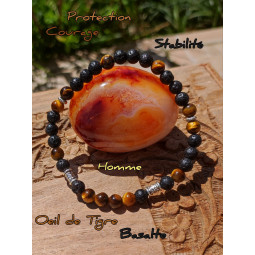 Bracelet en Oeil de Tigre & Basalte Vibrations Cristallines