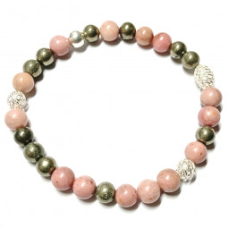 Bracelet Boules en Pyrite & Rhodonite