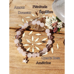 Bracelet  Boules en Quartz Rose & Amétrine