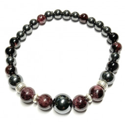 Bracelet  Boules en Grenat & Hématite