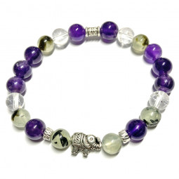 Bracelet Boules en Améthyste, Préhnite & Cristal de Roche