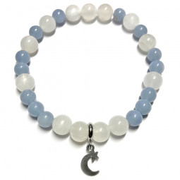 Bracelet Boules en Angélite & Pierre de Lune