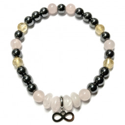 Bracelet Boules en Hématite, Quartz Rose & Citrine