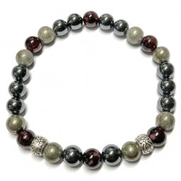 Bracelet Boules en Hématite, Pyrite & Grenat