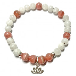 Bracelet Boules en Pierre de lune & Rhodochrosite