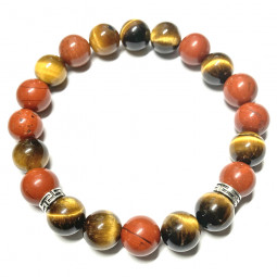 Bracelet Boules en Jaspe Rouge & Oeil de Tigre