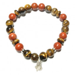 Bracelet Boules en Jaspe Rouge & Oeil de Tigre