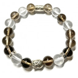 Bracelet Boules en Cristal de Roche & Quartz Fumé