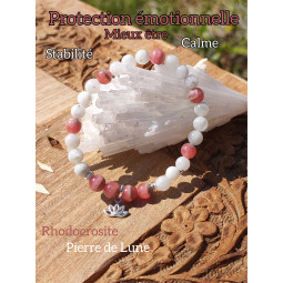 Bracelet Boules en Pierre de lune & Rhodochrosite