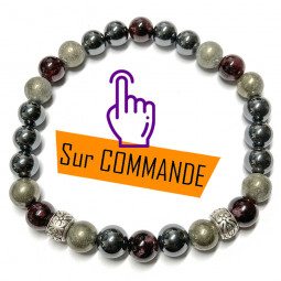 Bracelet Boules en Hématite, Pyrite & Grenat