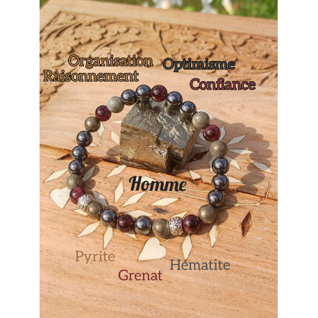 Bracelet Boules en Hématite, Pyrite & Grenat