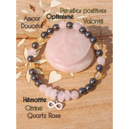 Bracelet Boules en Hématite, Quartz Rose & Citrine
