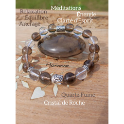 Bracelet Boules en Cristal de Roche & Quartz Fumé