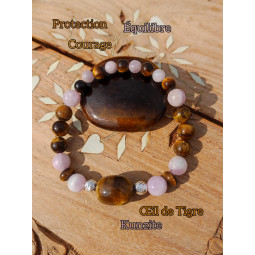 Bracelet Boules en Kunzite & Oeil de Tigre