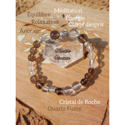 Bracelet Boules en Cristal de Roche & Quartz Fumé