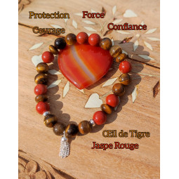 Bracelet Boules en Jaspe Rouge & Oeil de Tigre