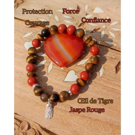Bracelet « protection » en pierres d'Œil de tigre rouge
