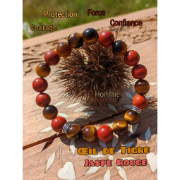 Bracelet Boules en Jaspe Rouge & Oeil de Tigre