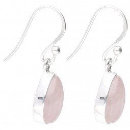 Boucles d'Oreilles Gouttes en Quartz Rose & Argent