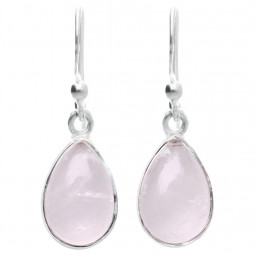 Boucles d'Oreilles Gouttes en Quartz Rose & Argent