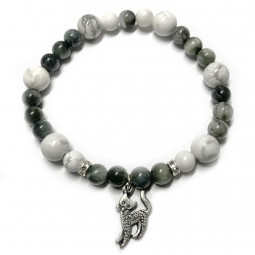 Bracelet  Boules en Howlite &  Oeil de Chat