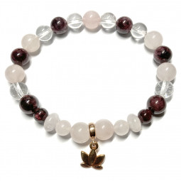 Bracelet Boules en Quartz Rose, Grenat & Cristal de Roche