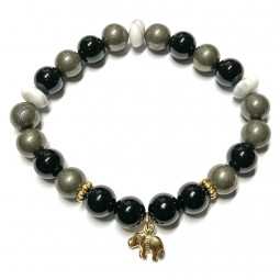 Bracelet Boules en Pyrite, Onyx & Howlite