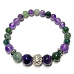 Bracelet Boules en Améthyste & Agate Mousse