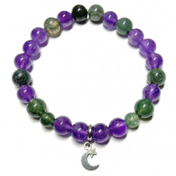 Bracelet Boules en Améthyste & Agate Mousse