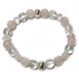 Bracelet boules en Quartz Rose & Cristal de Roche