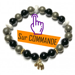 Bracelet Boules en Pyrite, Onyx & Howlite