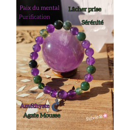 Bracelet Boules en Améthyste & Agate Mousse