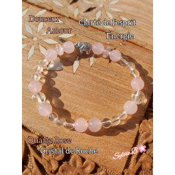 Bracelet Boules en Quartz Rose & Cristal de Roche