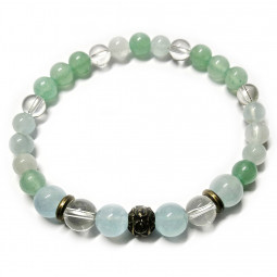 Bracelet Boules en Aventurine Verte, Aigue Marine & Cristal de Roche