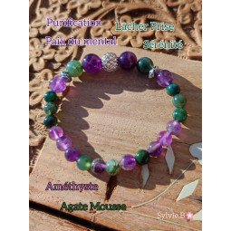 Bracelet Boules en Améthyste & Agate Mousse