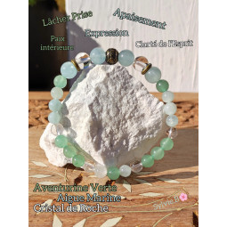 Bracelet Boules en Aventurine Verte, Aigue Marine & Cristal de Roche