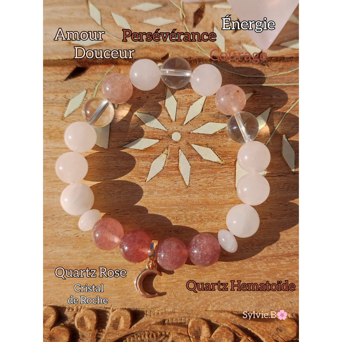 Bracelet Perles Quartz Hématoïde (ferrugineux) Naturel - Fait Main, Sur Mesure - Neuf Sans Emballage