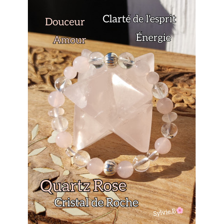 Bracelet boules en Quartz Rose & Cristal de Roche