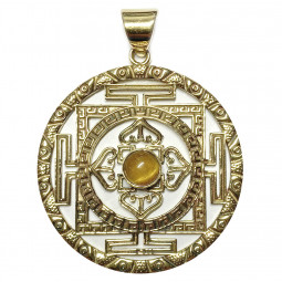 Pendentif Tibétain en Bronze et Oeil de Tigre