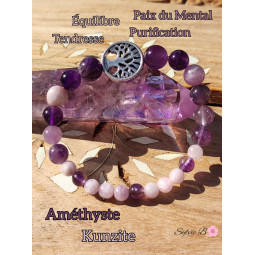 Bracelet Boules en Kunzite & Améthyste
