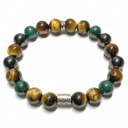 Bracelet Boules en Oeil de Tigre, Shungite & Malachite