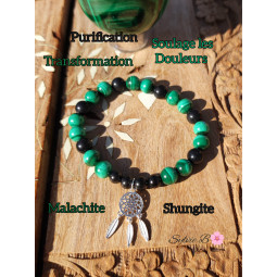 Bracelet Boules en Shungite & Malachite